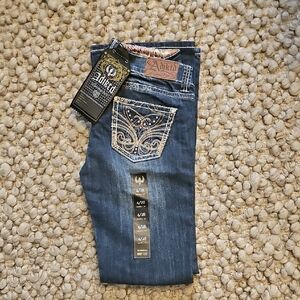 Adiktd Blue Boot Cut Jeans with Elegant Embroidery